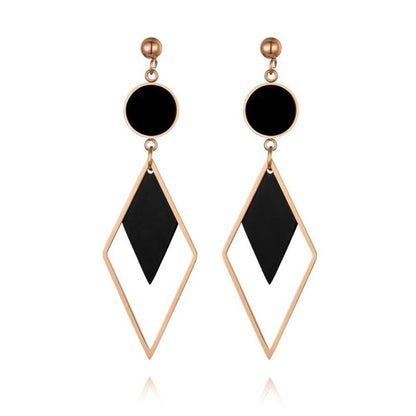 Geometric Black and Rose Gold Stainless Dangle Earrings