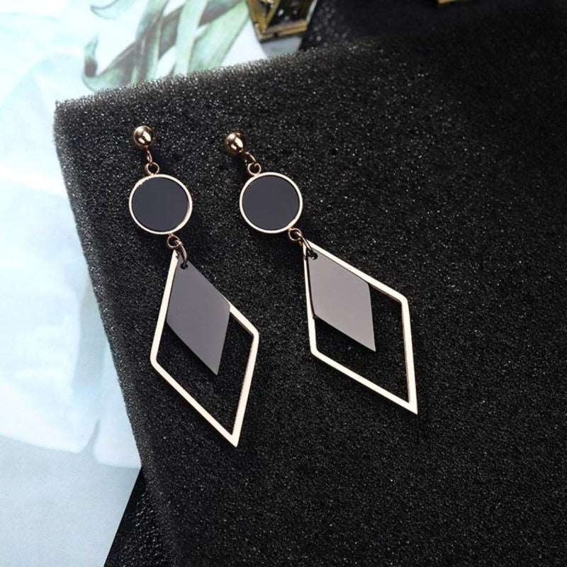 Geometric Black and Rose Gold Stainless Dangle Earrings
