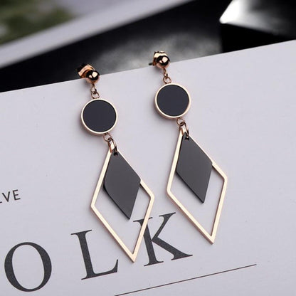 Geometric Black and Rose Gold Stainless Dangle Earrings