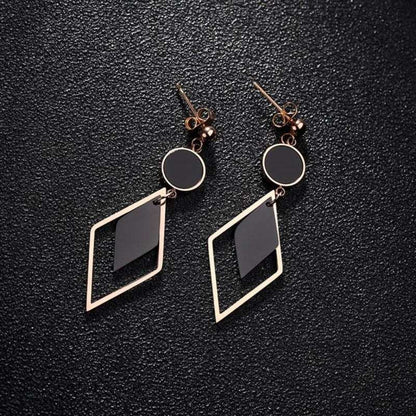 Geometric Black and Rose Gold Stainless Dangle Earrings