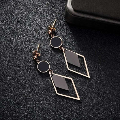 Geometric Black and Rose Gold Stainless Dangle Earrings