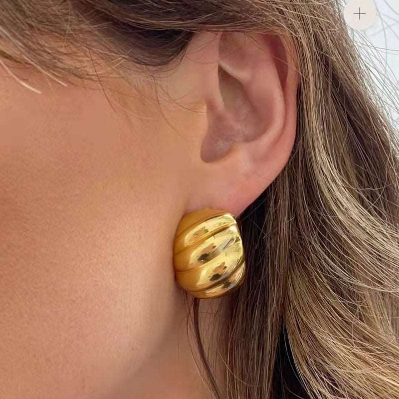 Big Chunky 18K Gold Plated Croissant Earrings