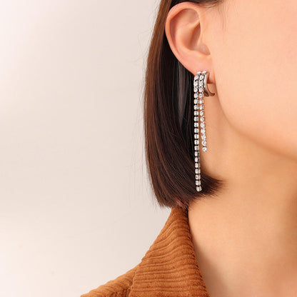 Cubic Zirconia 18K Gold Plated Tassel Earrings