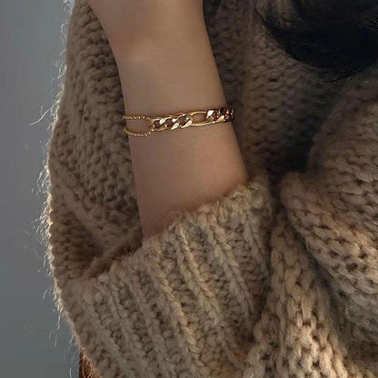 Figaro &amp; Bead Bracelet | 18K Gold Plated
