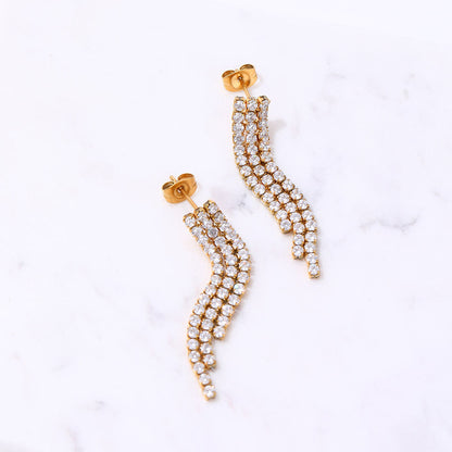 Tennis CZ 18K Gold Plated Tassel Earrings