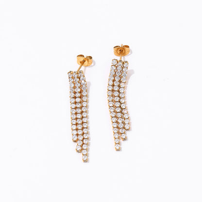 Tennis CZ 18K Gold Plated Tassel Earrings