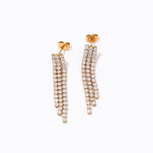 Tennis CZ 18K Gold Plated Tassel Earrings