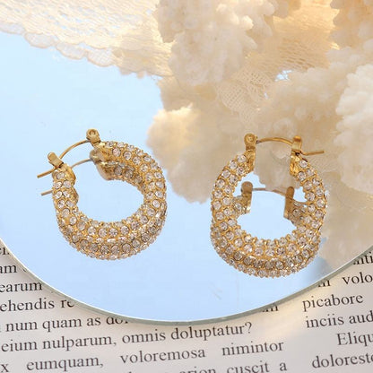 Cubic Zirconia 18K Gold Plated Hoop Earrings