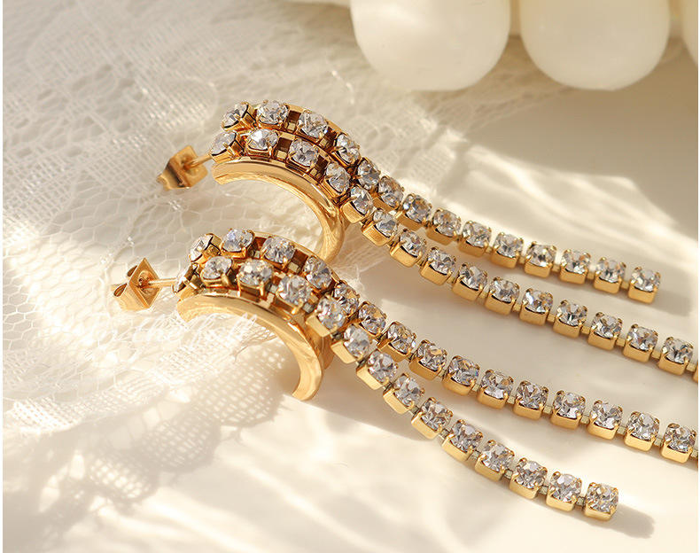 Cubic Zirconia 18K Gold Plated Tassel Earrings