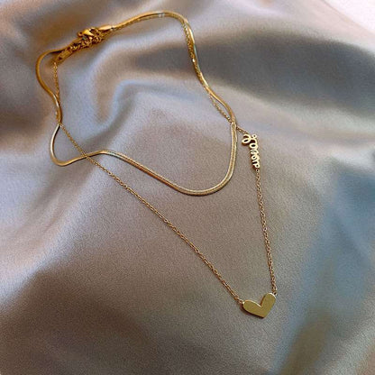 Love Heart Pendant Double Layer Snake Chain Necklace