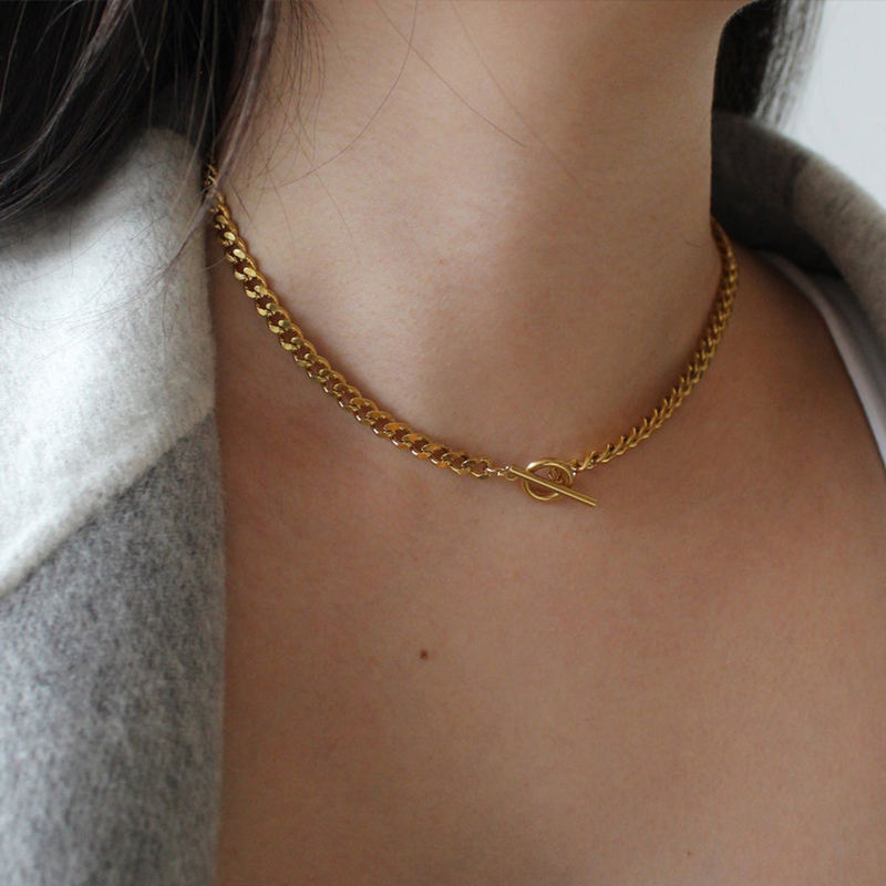 18K Gold Toggle Clasp Necklace Toggle Clasp Choker 