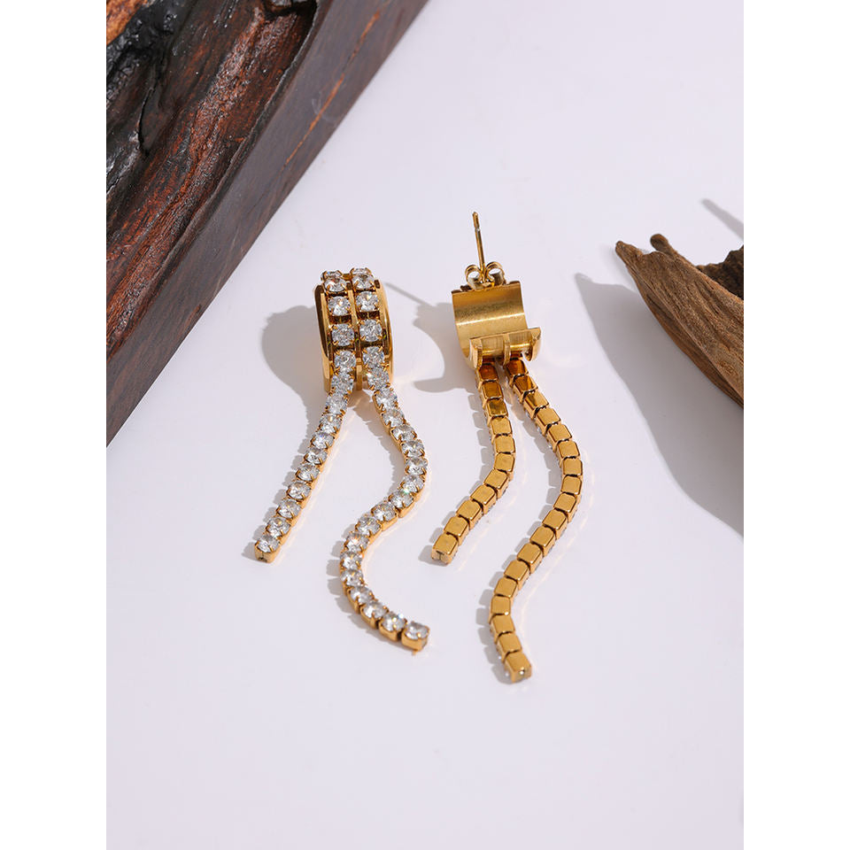 Cubic Zirconia 18K Gold Plated Tassel Earrings
