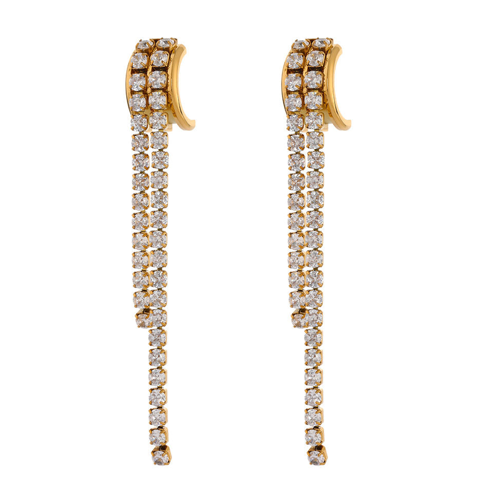 Cubic Zirconia 18K Gold Plated Tassel Earrings