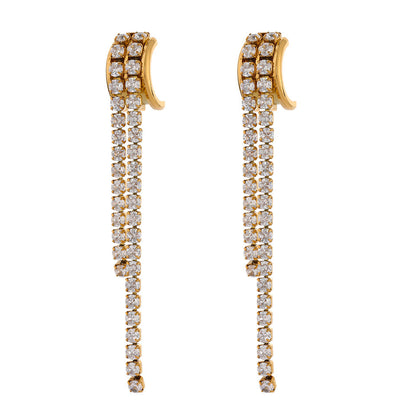 Cubic Zirconia 18K Gold Plated Tassel Earrings