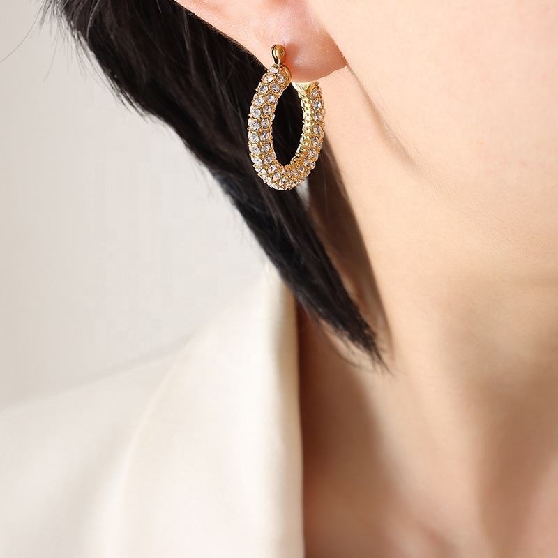 Cubic Zirconia 18K Gold Plated Hoop Earrings