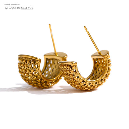 C Shaped 18K Gold Plated Stud Earrings