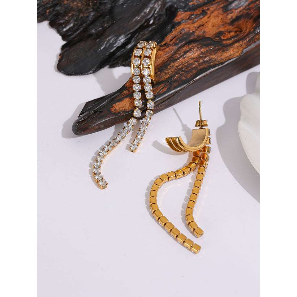Cubic Zirconia 18K Gold Plated Tassel Earrings