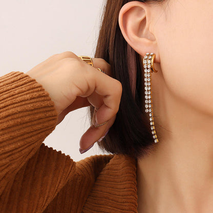 Cubic Zirconia 18K Gold Plated Tassel Earrings