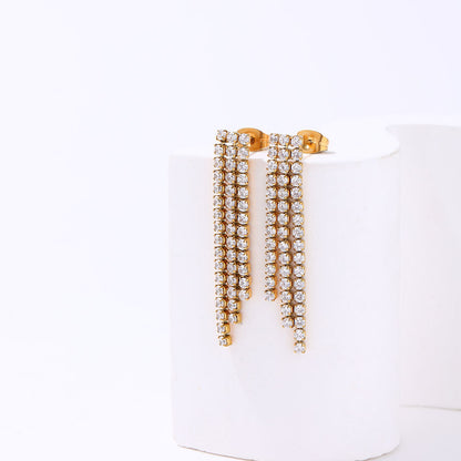 Tennis CZ 18K Gold Plated Tassel Earrings