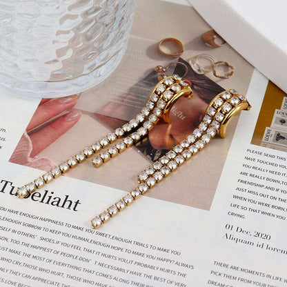 Cubic Zirconia 18K Gold Plated Tassel Earrings