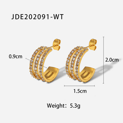 C Shaped 18K Gold Plated CZ Hoop Earrings