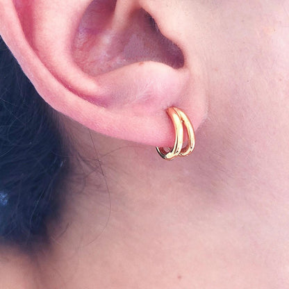 Double Rows 925 Sterling Silver Huggies Earrings