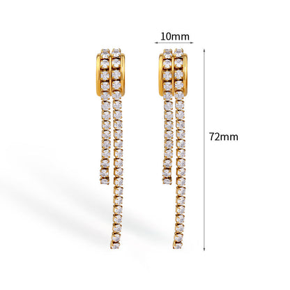 Cubic Zirconia 18K Gold Plated Tassel Earrings