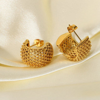 C Shaped 18K Gold Plated Stud Earrings