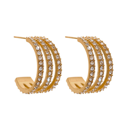 C Shaped 18K Gold Plated CZ Hoop Earrings