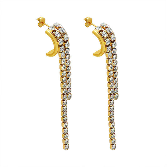 Cubic Zirconia 18K Gold Plated Tassel Earrings