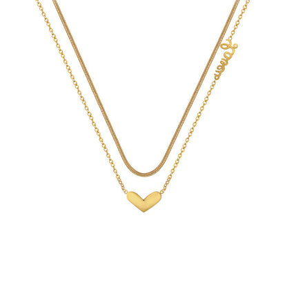 Love Heart Pendant Double Layer Snake Chain Necklace