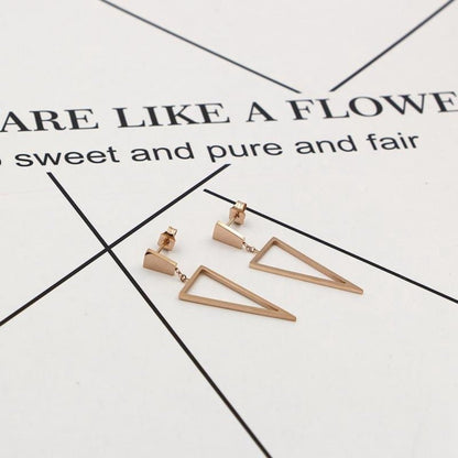 Hollow Triangle Rose Gold Stainless Steel Dangle Earrings