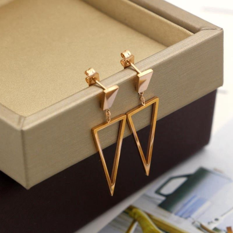 Hollow Triangle Rose Gold Stainless Steel Dangle Earrings