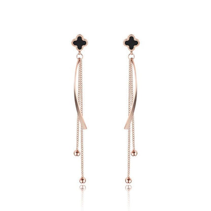 Long Chain Curved Bar Rose Gold Plated Earrings