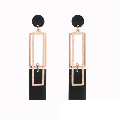 Geometric Shimmery Dangle Rose Gold Earrings