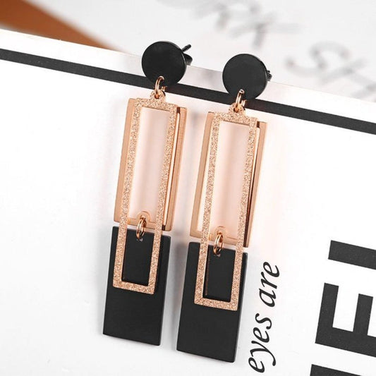 Geometric Shimmery Dangle Rose Gold Earrings