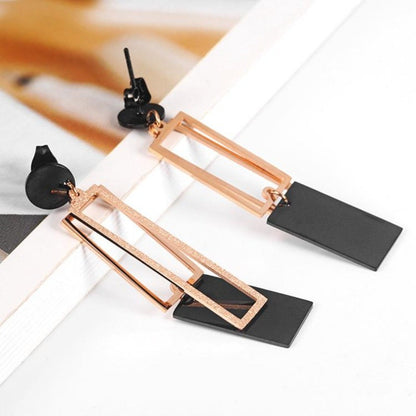 Geometric Shimmery Dangle Rose Gold Earrings